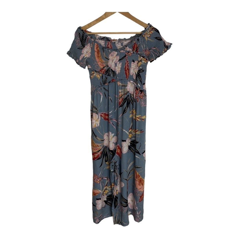 Patrons of Peace‎ Gray Floral Smocked Jumpsuit Size Medium